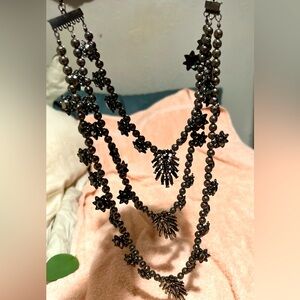 Vintage costume jewelry necklace chrome Smokey grey black
